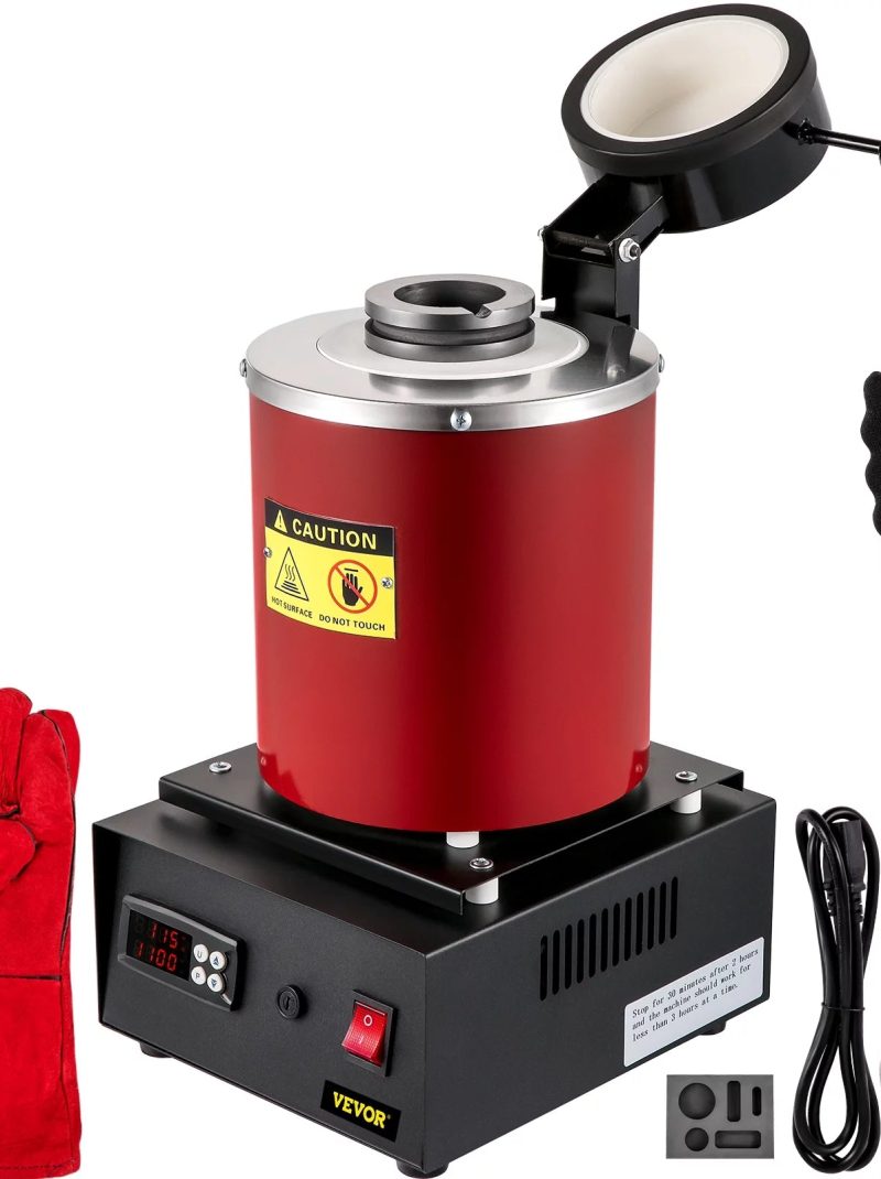 VEVOR Electric Melting Furnace, 3KG Digital Electric Melting Furnace, 1750W 1150℃/2102 ℉ Gold Smelter Furnace W/ Graphite Crucible & Ingot Die for Processing of Melting Gold, Silver, Copper, Aluminum