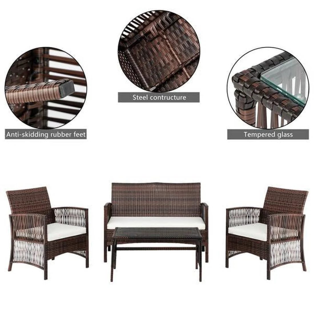 Mother's Day Sales - Hot Sale 4pcs 1 Double Seat 2 Single Seat 1 Coffee Table Armrest Hollow Knit Combination Sofa Brown Gradient - Image 2