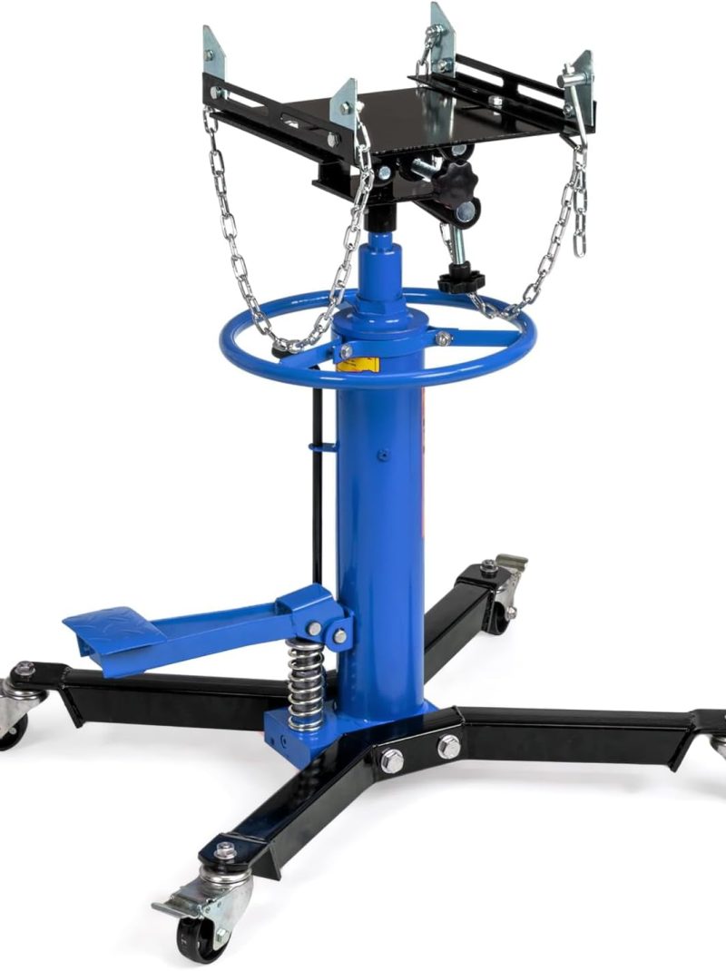 TUFFIOM Transmission Jack, 1660 lbs 3/4-Ton Hydraulic 2-Stage High Lift Vertical Telescoping Floor Jack Stand, 34" to 68" Lifting Range, w/Pedal, 360° Swivel Wheels, Garage/Shop Lift Hoist