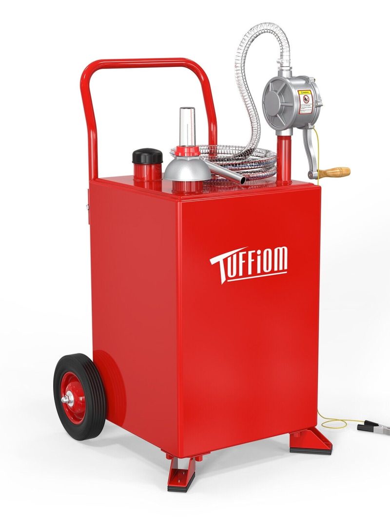 TUFFIOM 20 Gallon Gas Caddy with Wheels, Gasoline Diesel Fuel Transfer Storage Tank with Pump, Red