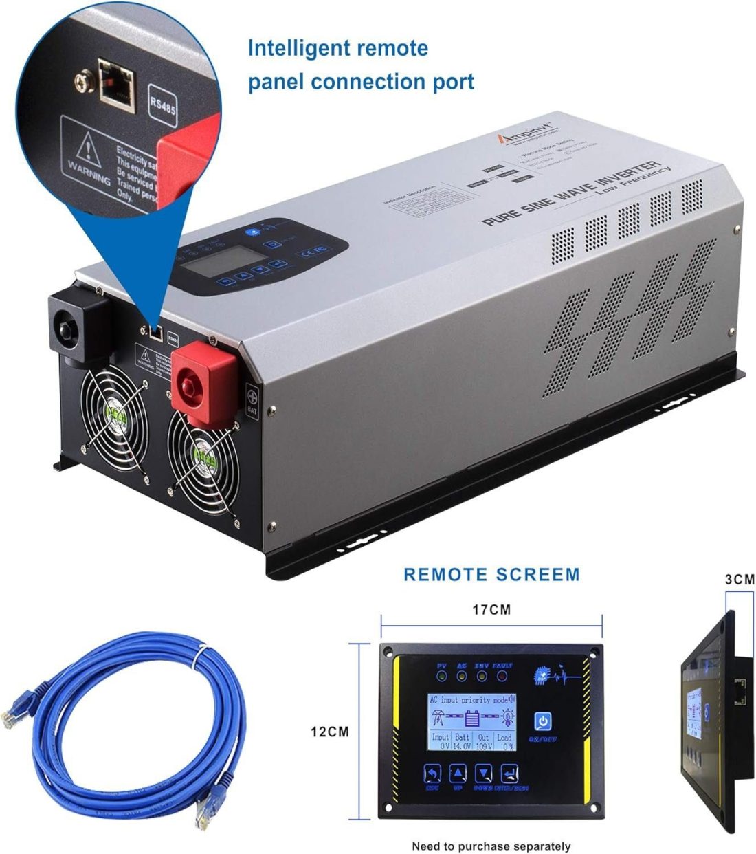 5000W Off Grid Pure Sine Wave Power Inverter 48V DC to 120/240 VAC Split Phase with Battery AC Charger - Image 5