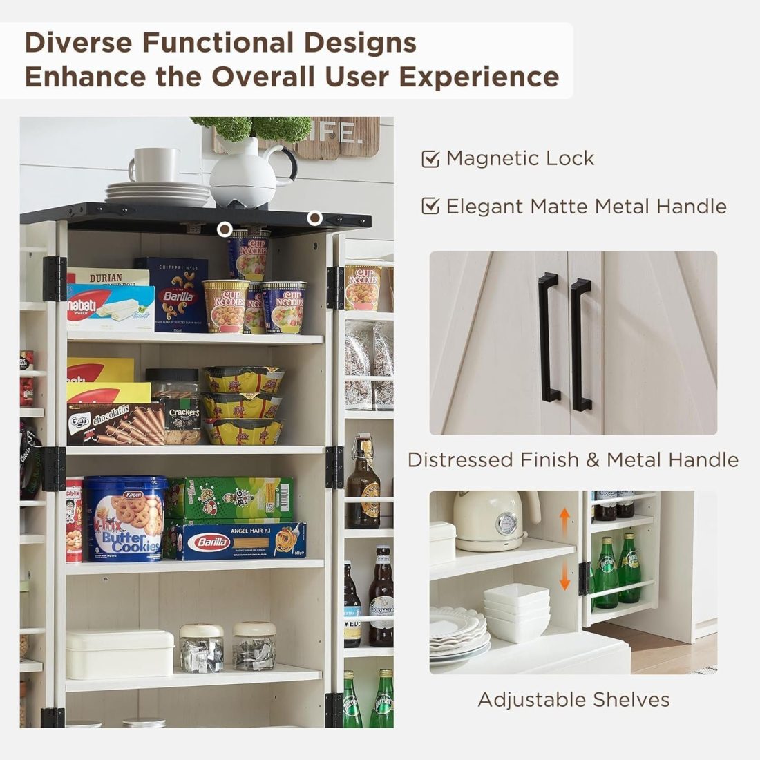 Premium Rustic Wood Pantry Cabinet – Bespoke Farmhouse Storage Solution with Adjustable Shelves & Magnetic Doors - Image 6