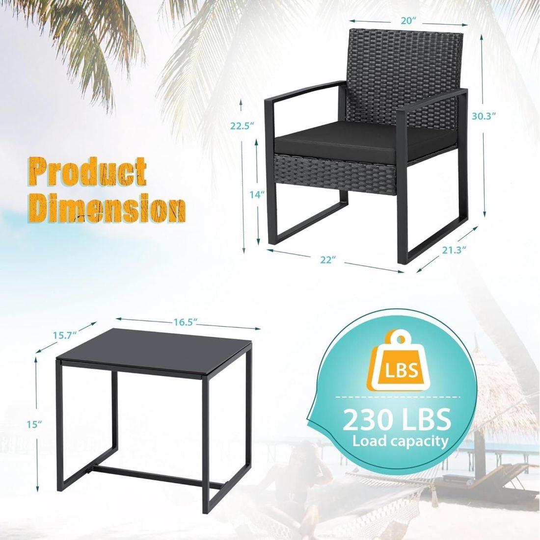 Premium Modern Patio Furniture Set for Small Spaces – 3PCS Outdoor Wicker Chairs & Table for Balcony, Yard, Bistro – Black Elegance - Image 6