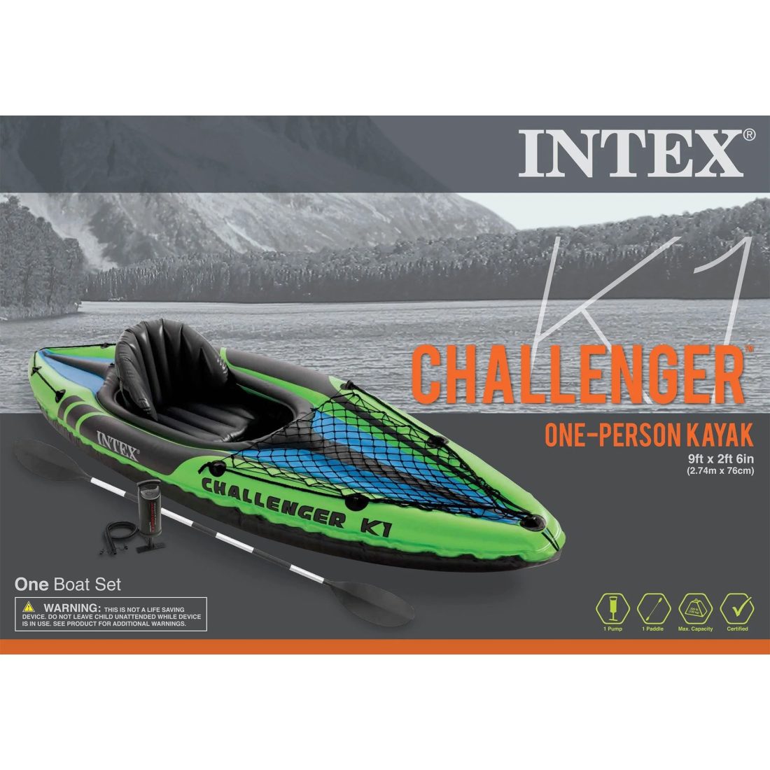 Intex Challenger K1 1 Person Inflatable Sporty Kayak w/Oars & Pump (2 Pack) - Image 5