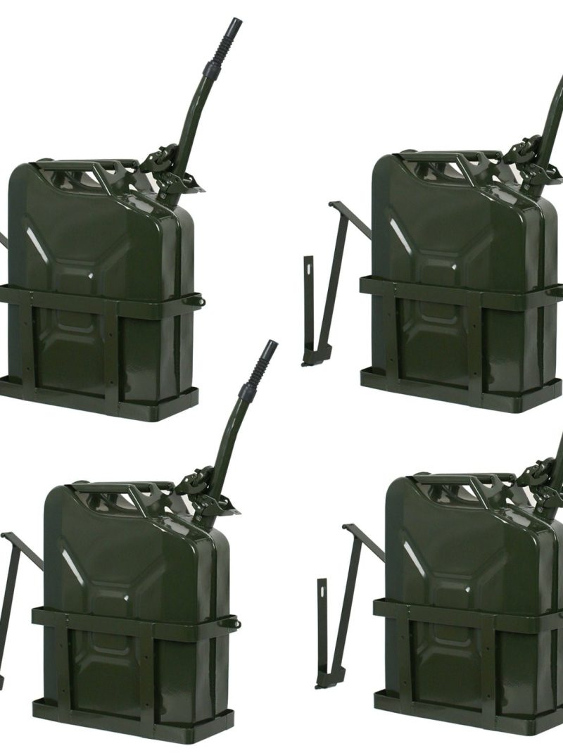 ZENY Set of 4 Jerry Can 5 Gal 20L Gas Fuel Army NATO Military Metal Steel Tank with Holder