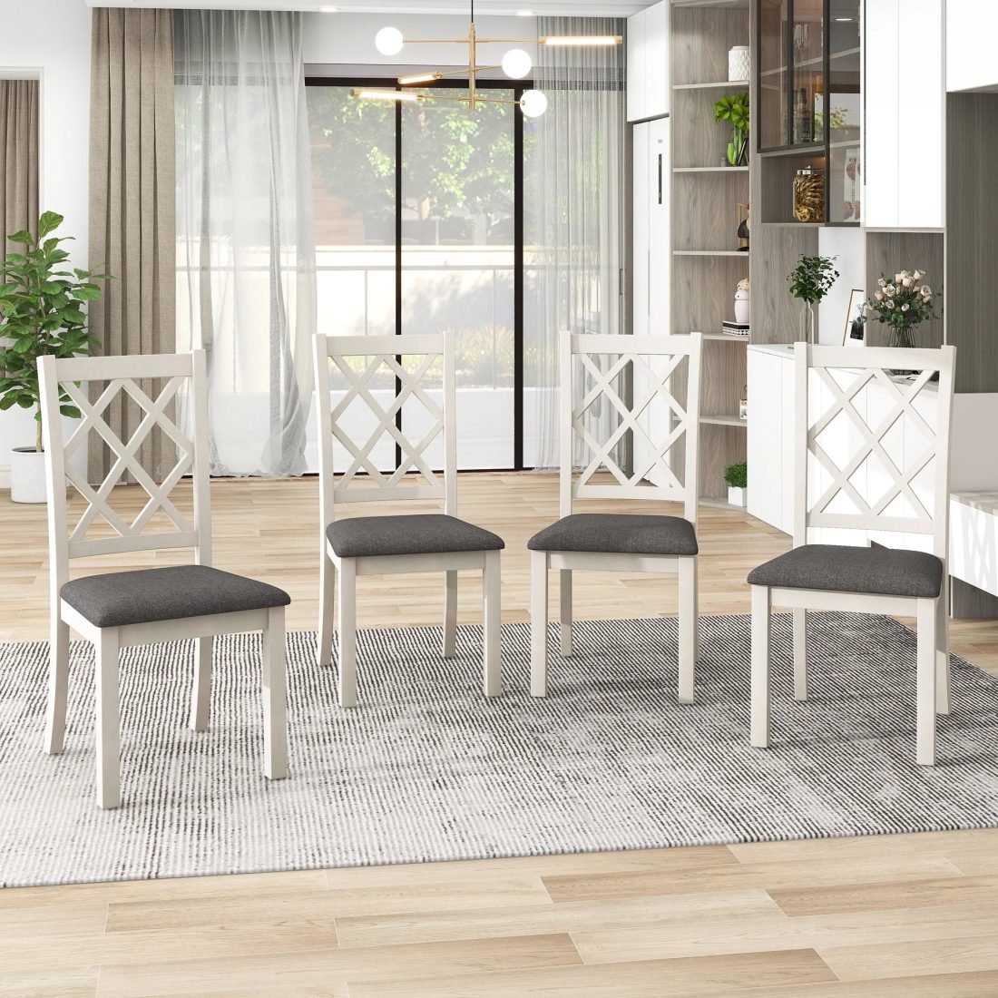 Llinc Store Mid-Century Solid Wood 5-Piece Round Dining Table Set for 4 Kitchen Table Set with Upholstered Chairs for Small Places Brown Table+Gray Chair - Image 4