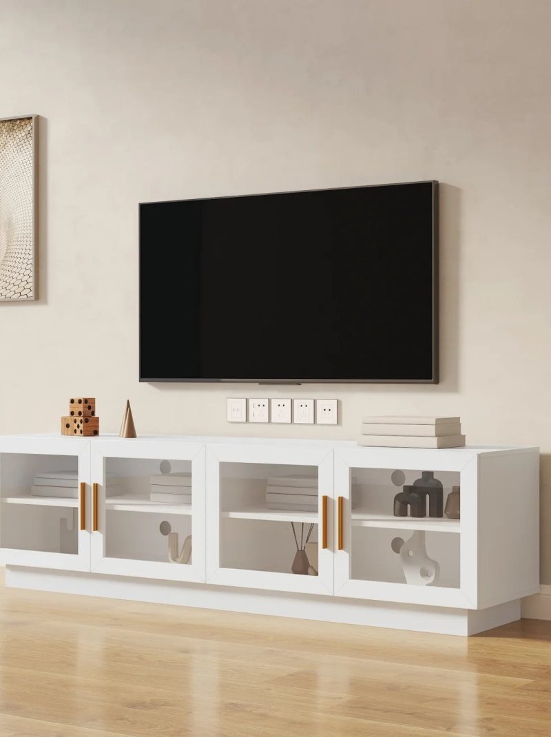 Stylish and Modern Wood Storage Cabinet with Shelves - Ideal Space-saving Solution for Your Home Perfect Entertainment Center for Living Room or Bedroom 70.87” Length
