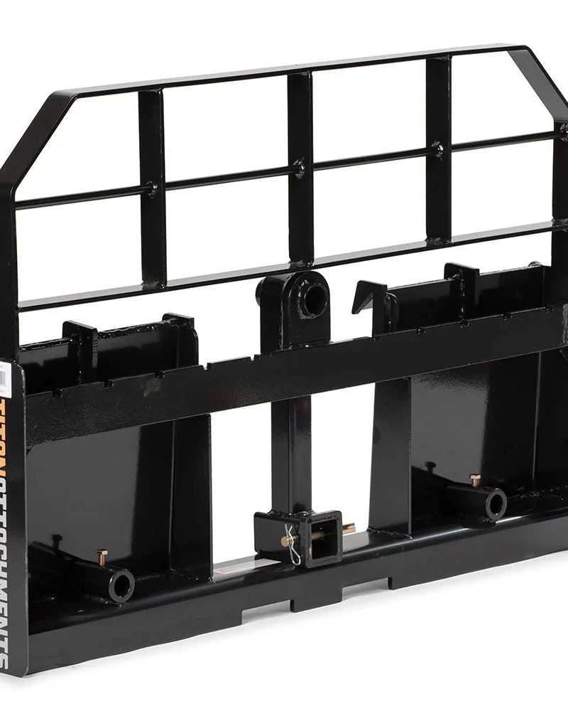 Titan Attachments Pro Series Pallet Fork Frame, Quick Tach Connection for Skid Steers, Tractors, Optional Pallet Fork Blades, Hay Spear Sleeves Included, 2" Receiver Hitch, Rated 6,000 LB