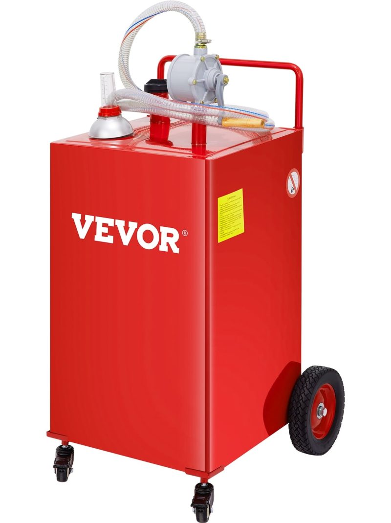VEVOR 30 Gallon Fuel Caddy, Gas Storage Tank & 4 Wheels, with Manuel Transfer Pump, Gasoline Diesel Fuel Container for Cars, Lawn Mowers, ATVs, Boats, More, Red