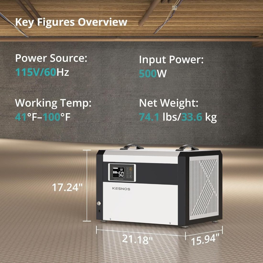 High-Capacity Moisture Eliminator for Basements – Kesnos 158-Pint Commercial Dehumidifier with Pump & 16.4ft Hose for 7500 Sq.Ft - Image 5