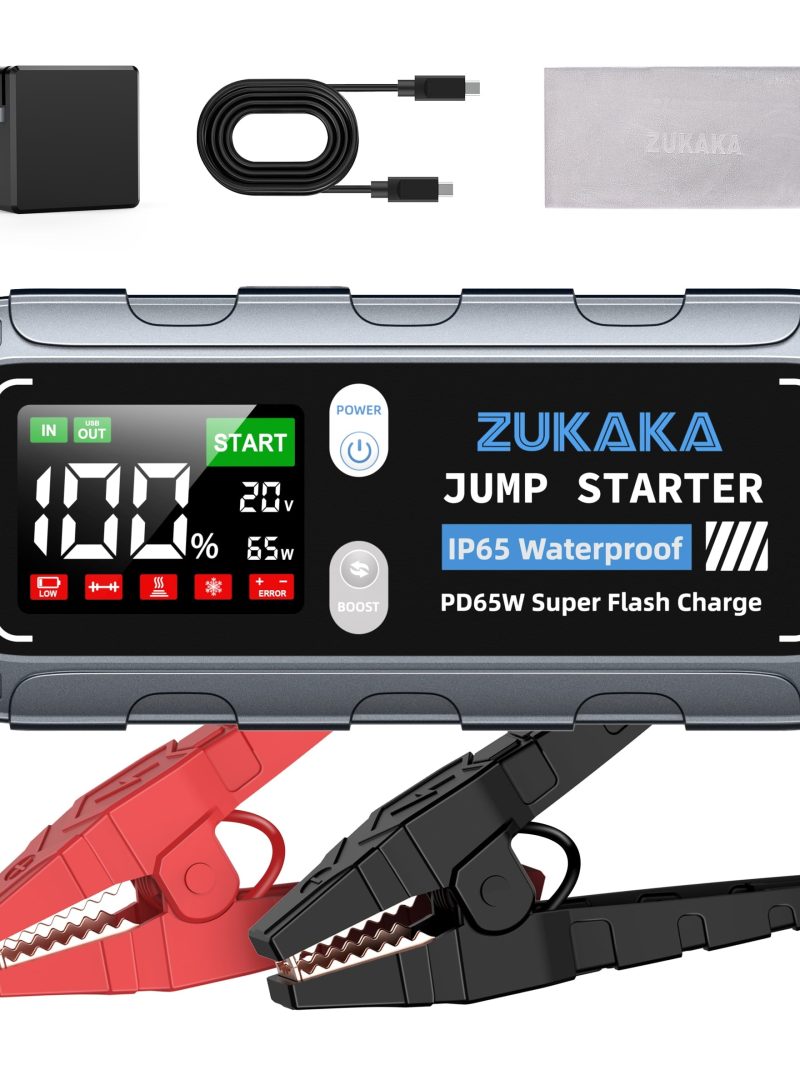 ZUKAKA Car Jump Starter 6000A Peak 12V Auto Portable Car Jump Starter Battery Pack with Smart Jumper Cables,IP65 Waterproof with LED Light(Up to All Gas and 12L Diesel Engine)