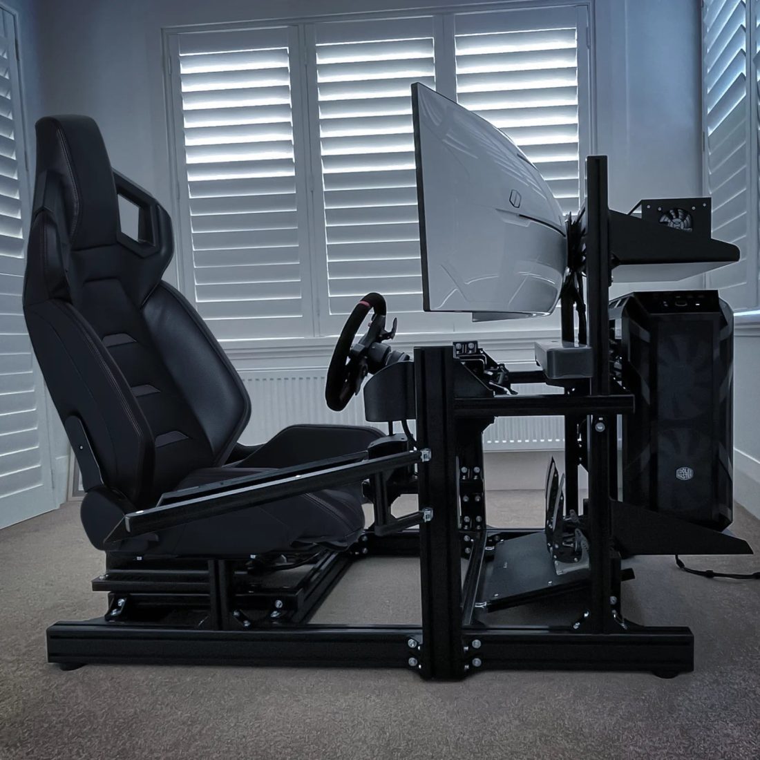 MoNiBloom Ergonomic Racing Seat, Racing Simulator Game Seat with Adjustable Slide, Leather Racing Seat for Racing Simulator Cockpit, Black - Image 3