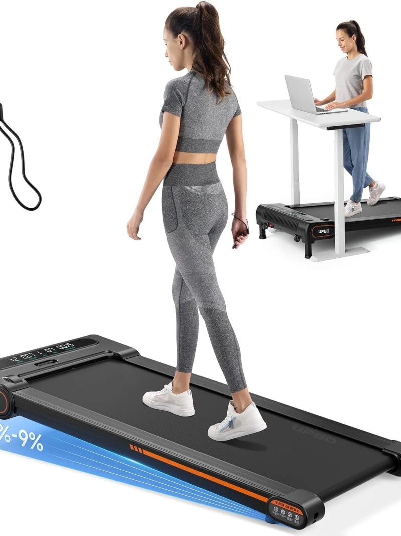 UPGO Walking Pad with Auto Incline up to 9%, Under Desk Treadmills with 350LBS Weight Capacity, 3-Slope Incline and Large LED Display