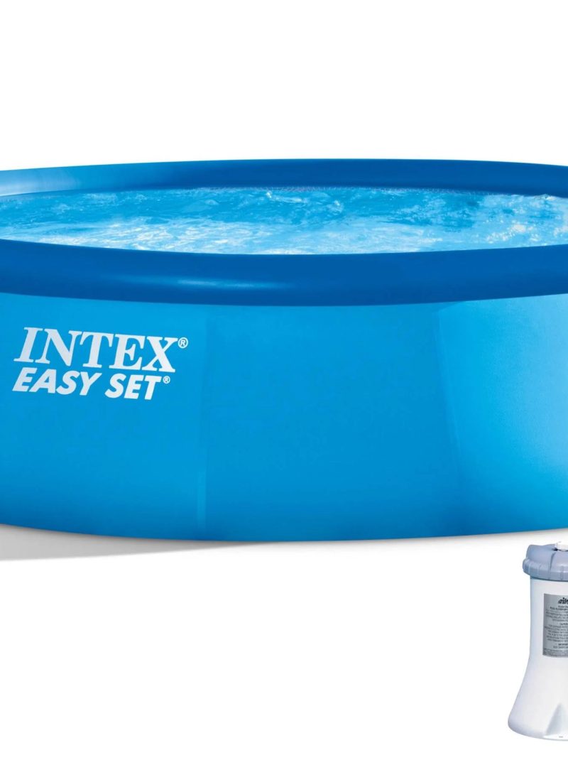 Intex 15ft x 42in Easy Set Inflatable Round Family Swimming Pool & Pump, Vacuum
