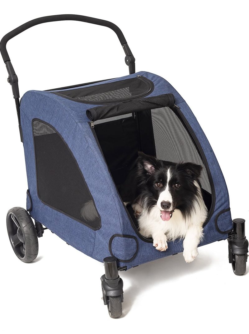 Tikysky 4 Wheel Pet Stroller for Dog and Cat ,Light Foldable,Breathable Mesh Windows,Blue