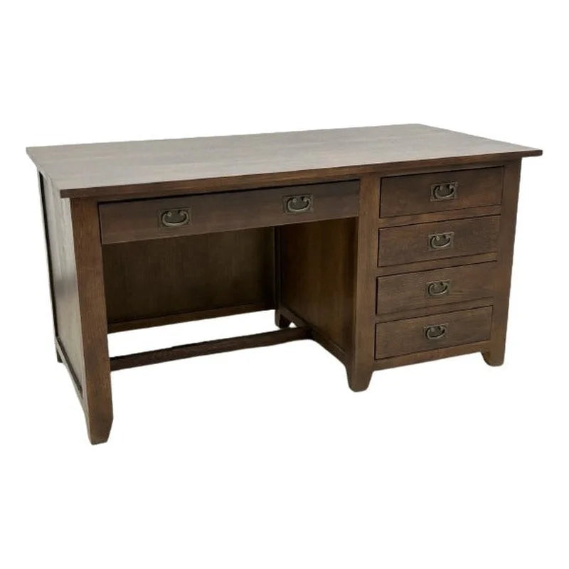 Mission Quarter Sawn Oak 5 Drawer Library Desk - Walnut