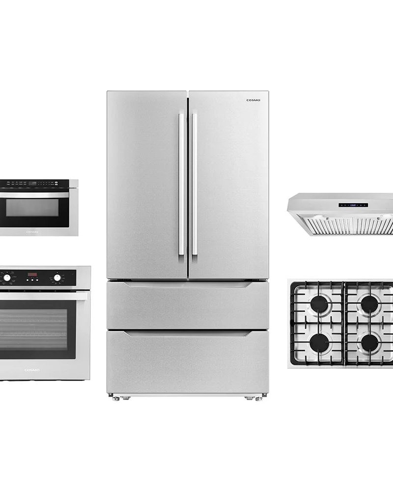 5 Piece Kitchen Package With 36" Gas Cooktop 30" Under Cabinet Range Hood 24" Single Electric Wall Oven 24" Built-In Microwave Drawer & French Door Refrigerator