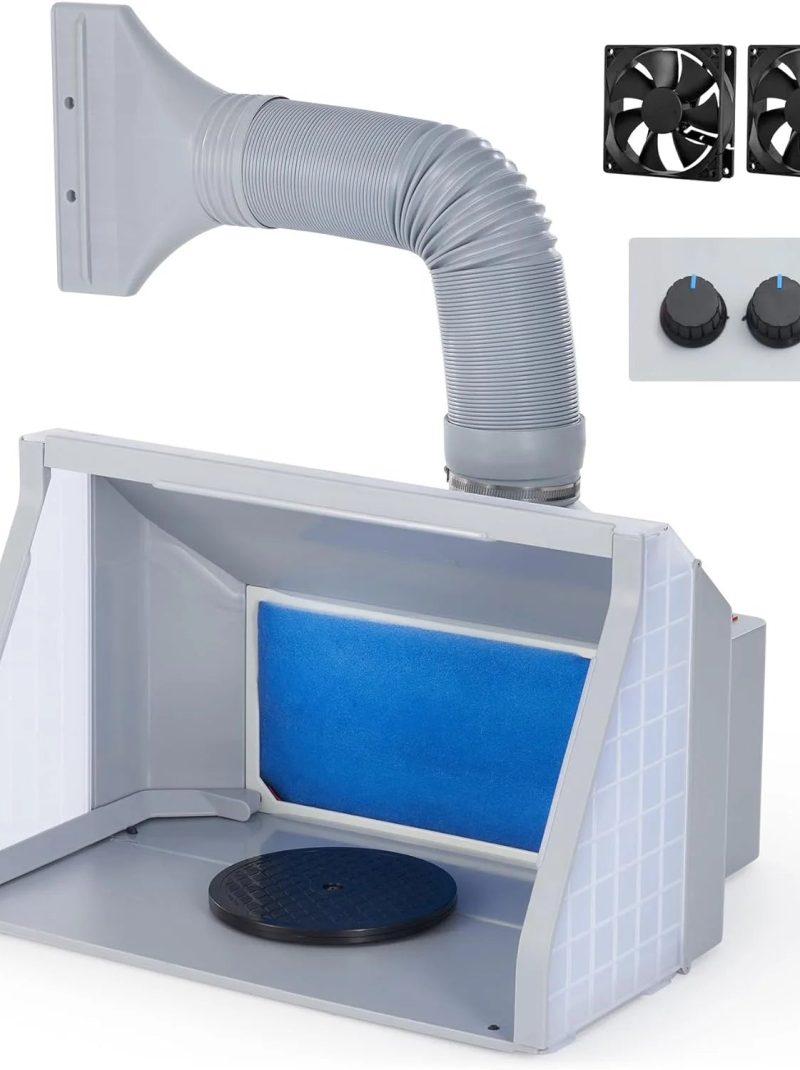 Airbrush Spray Booth With Dual Fans, Portable Paint Spray Booth For Airbrushing With Stepless Speed Switch, 3 LED Lights And Exhaust Hose, Airbrush Booth Kit For Painting Model Craft DIY