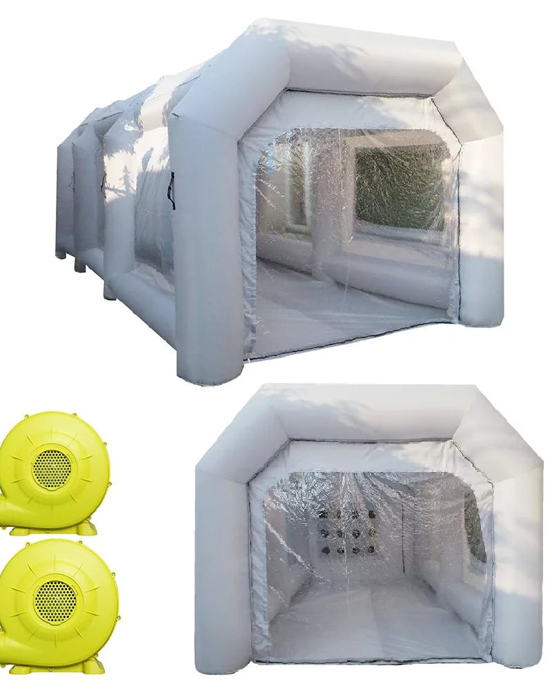 WGIA Portable Inflatable Paint Booth 20x10x8.2Ft Grey 2 Blowers Inflatable Spray Booth with Air Filter System