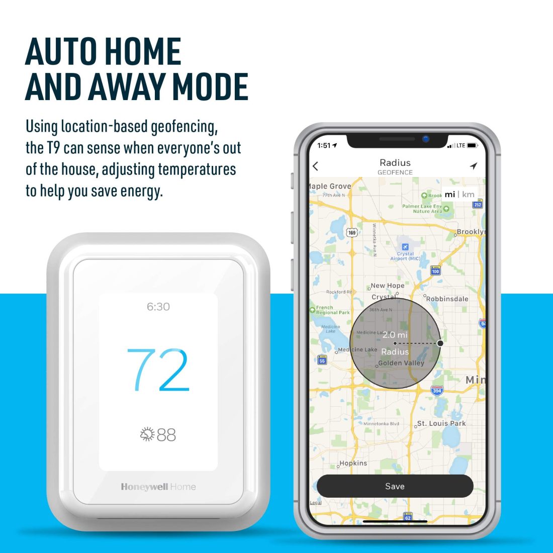 Honeywell Home T9 WiFi Smart Thermostat, Smart Room Sensor Ready, Touchscreen Display, Alexa and Google Assist White - Image 9