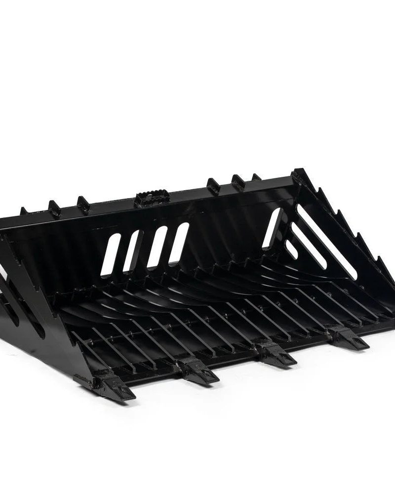 Titan Attachments 60in Skeleton Rock Bucket with Bolt-On Teeth, Skid Steer Quick Tach, Reinforced Side Cutters