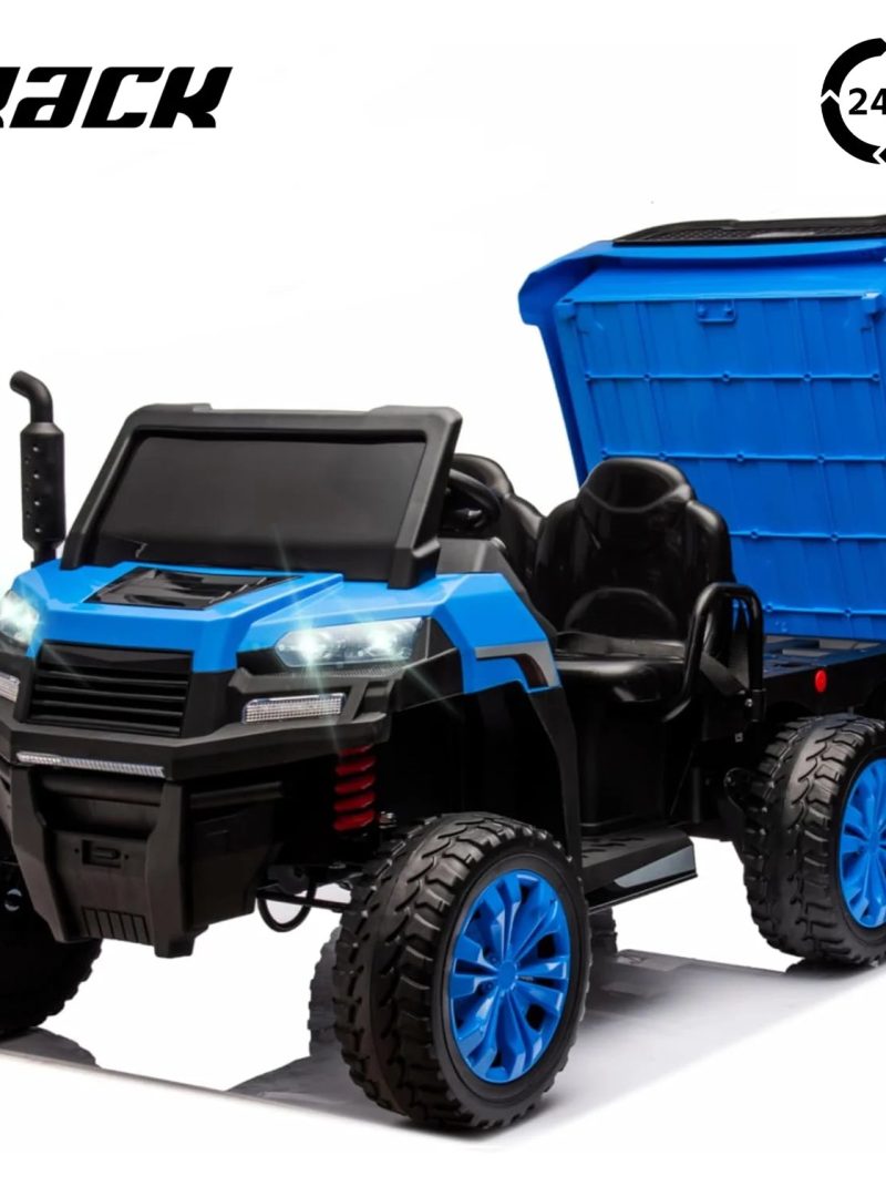 Track 7 24V Ride on Dump Truck, 2-Seater Ride on Car with Remote Control, 6 Wheels Electric Tractor with Dump Bed, Music, Shift Lever, 4WD off-Road UTV, Blue