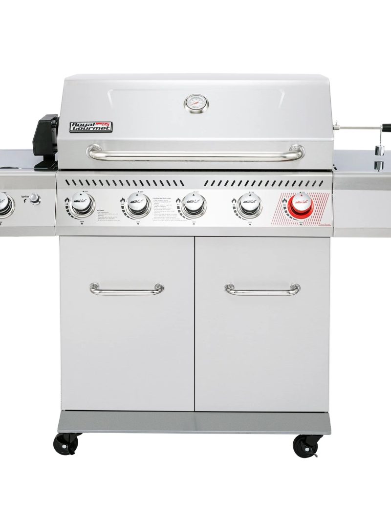 Royal Gourmet GA5404S Deluxe Stainless Steel 5-Burner Gas Grill with Rotisserie Kit, Sear Burner, and Side Burner, 64,000 BTU Cabinet Style Gas Grill, Silver