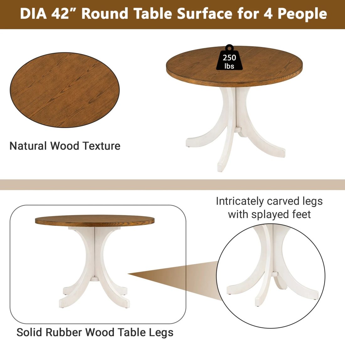Llinc Store Mid-Century Solid Wood 5-Piece Round Dining Table Set for 4 Kitchen Table Set with Upholstered Chairs for Small Places Walnut Table+Beige Chair - Image 5
