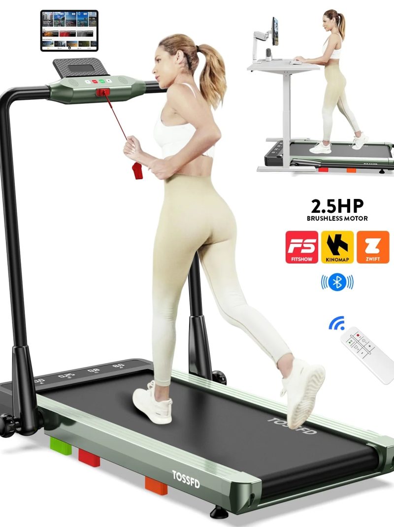 Pooboo Brushless 2.5HP Bluetooth Under Desk Treadmill 2in1 Folding Electric Treadmill Walking Pads for Home Office with Remote Control 265lbs