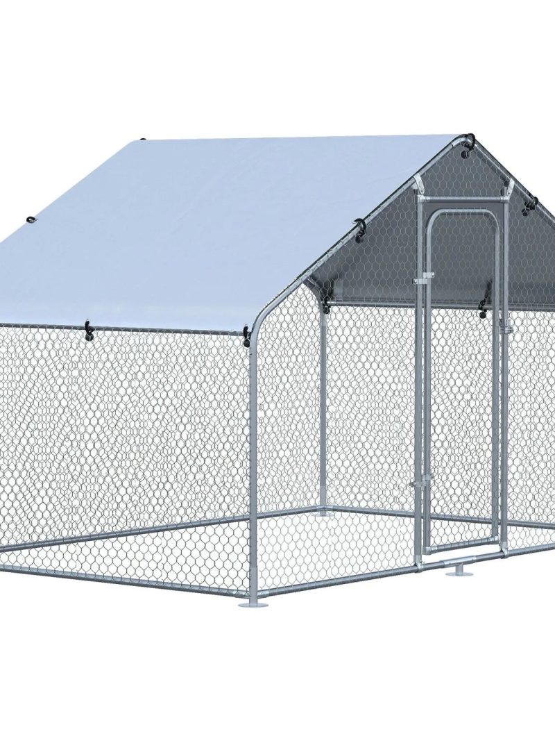 XCJDILAO PawHut Large Coop Metal Run with Waterproof and Anti-UV Cover Spire Shaped Walk-in Fence Cage Hen House for Outdoor and Yard Farm Use 1.26” Tube Diameter 9.8‘ x 6.6‘ x 6.4‘