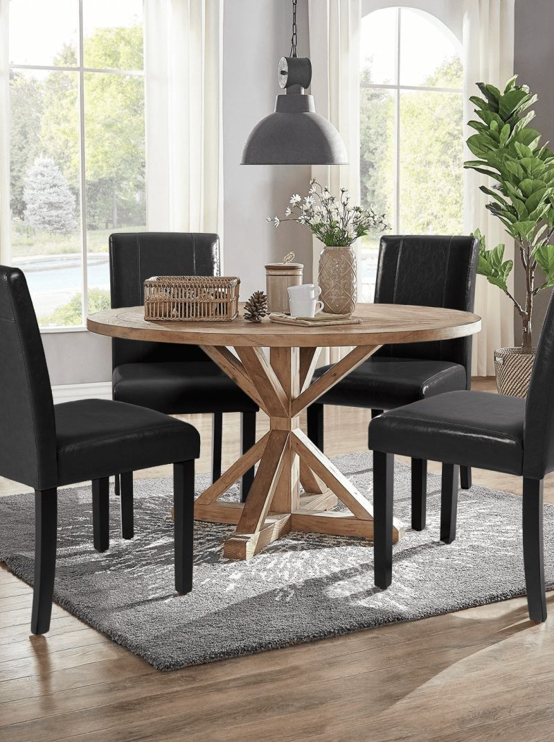 Lacoo Set of 4 Urban Style PU Leather Dining Chairs with Wood Legs, Black
