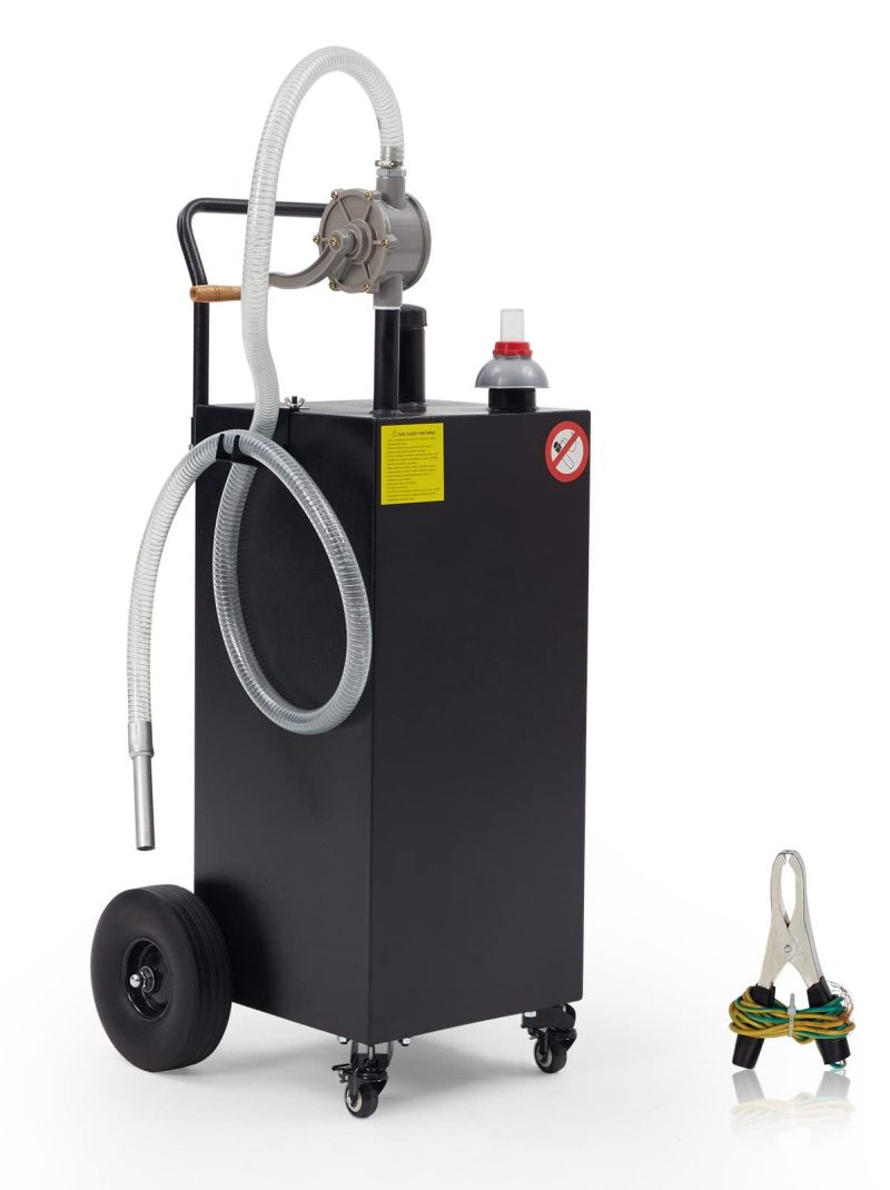 Towallmark 40 Gallon Portable Gas Caddy Storage Tank With Front Wheels,With Manuel Transfer Pump For Cars, Lawn Mowers, Atvs, Boats,Garden, Black