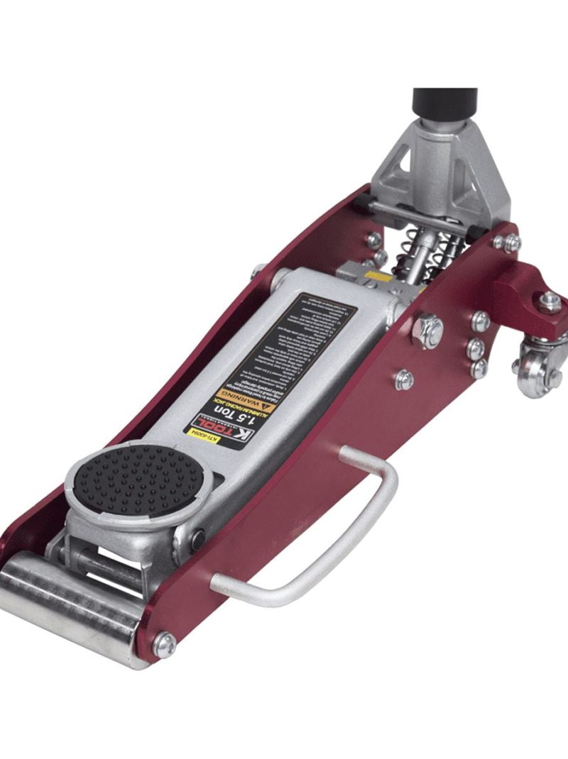 K Tool International 63094 1.5 Ton Low Profile Service Floor Jack for Garages, Repair Shops, and DIY, 3,000 lbs. Capacity, Aluminum/Steel Hybrid, Hydraulic Lifting Range 3.15" - 14", Red/Silver