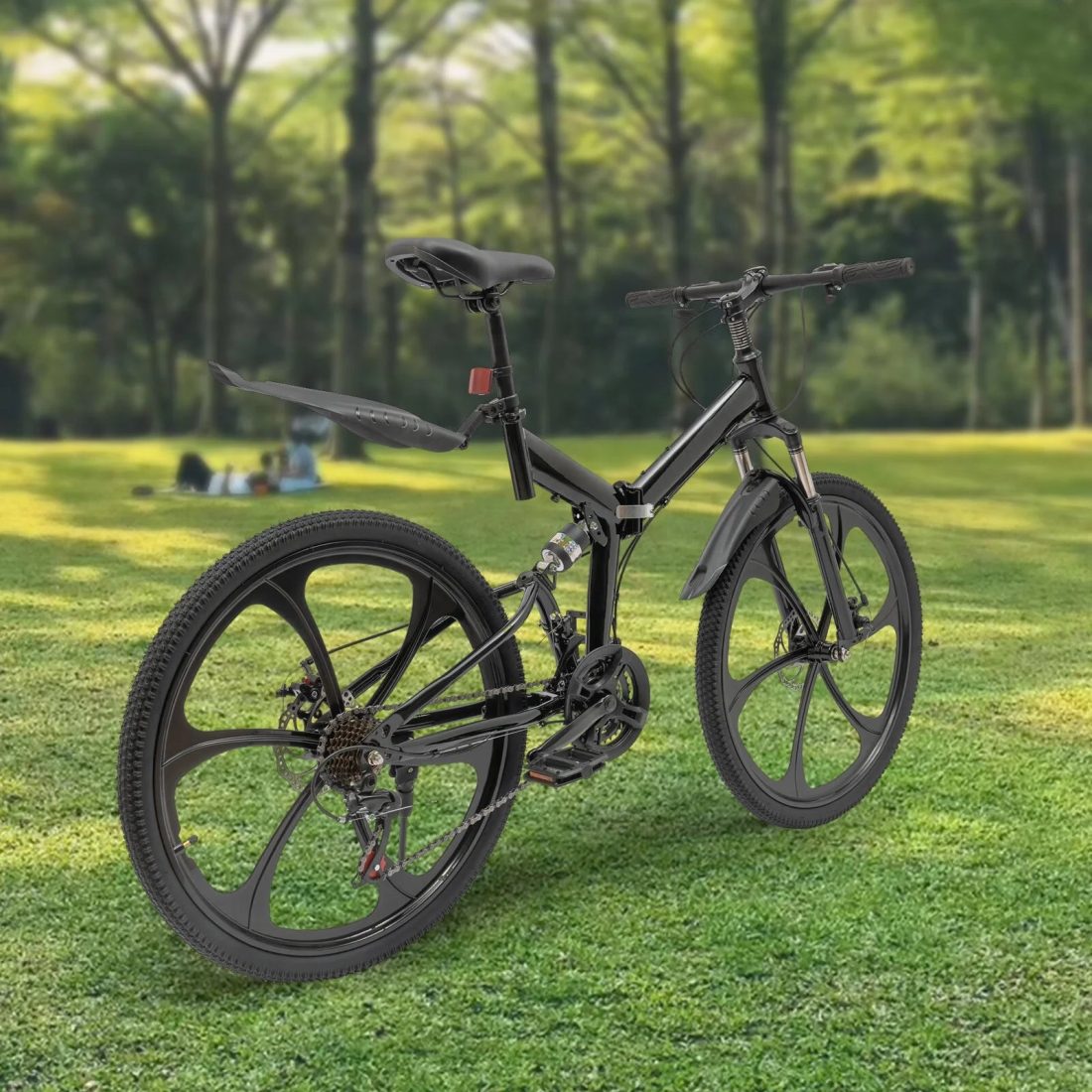 Aiqidi 26 Inch 21 Speed Folding Mountain Bike Full Suspension MTB Dual Disc Brakes Bicycle Foldable City Road Bike Seat Height Adjustable Unisex Adult Bicycle Black - Image 3