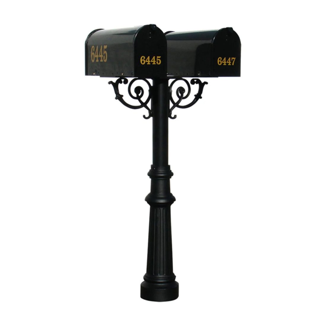 QualArc The Hanford Twin Black Mailbox Post System with Scroll Supports - Aluminum - 69 x 22 x 19 in.