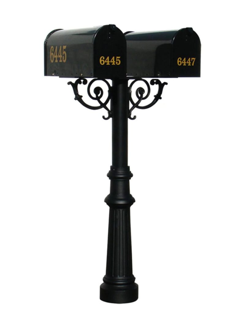 QualArc The Hanford Twin Black Mailbox Post System with Scroll Supports - Aluminum - 69 x 22 x 19 in.