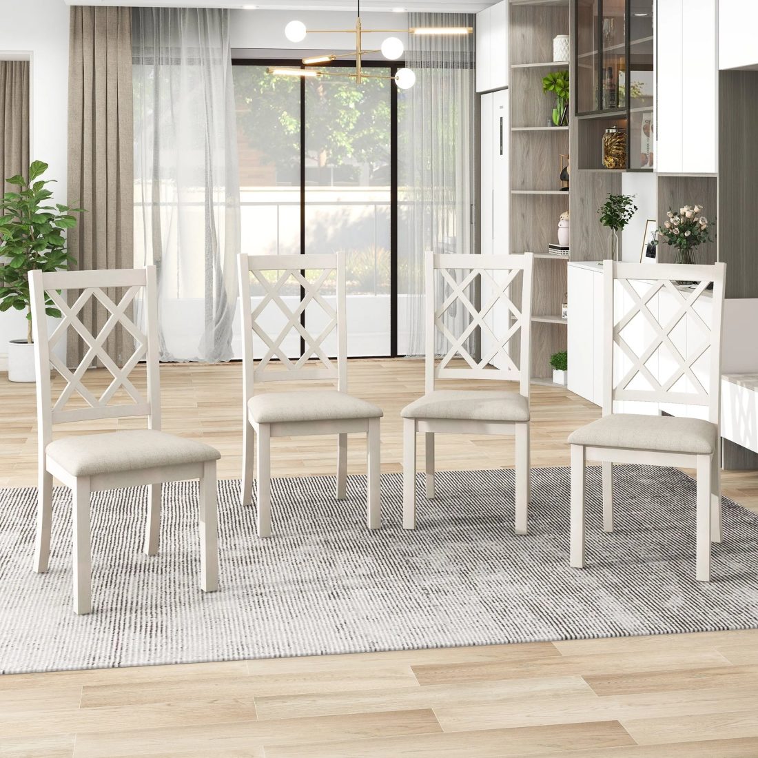Llinc Store Mid-Century Solid Wood 5-Piece Round Dining Table Set for 4 Kitchen Table Set with Upholstered Chairs for Small Places Walnut Table+Beige Chair - Image 4