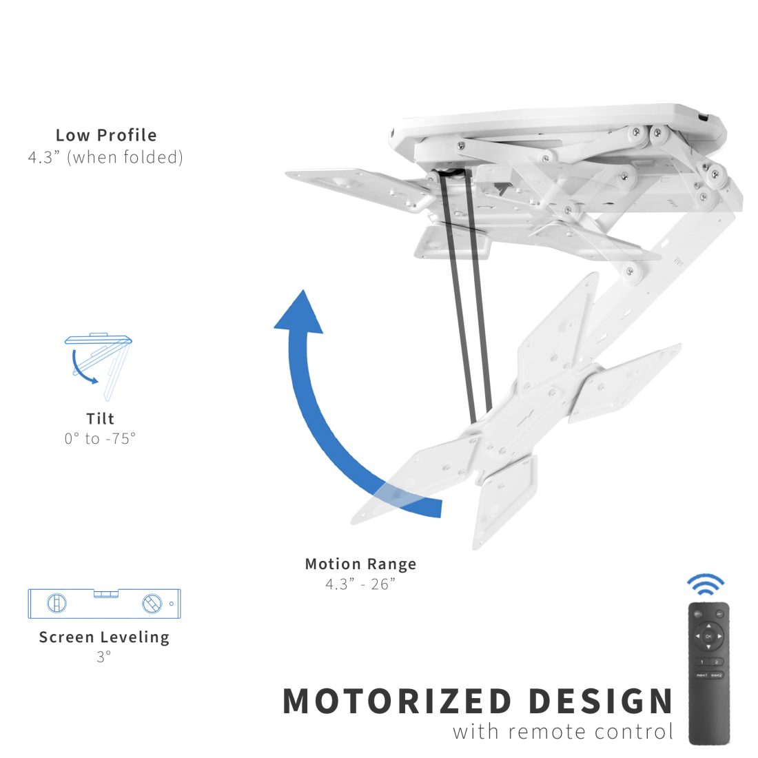 VIVO Electric Ceiling TV Mount for 23 to 55 inch Screens, Flip Down Motorized Pitched Roof VESA Mount, White, MOUNT-E-FD55W - Image 3