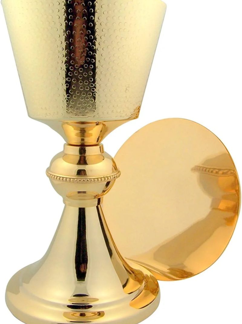 Religious Minister Gift 24KT Gold Plate Brass Hand Hammered Finish Chalice Paten Set