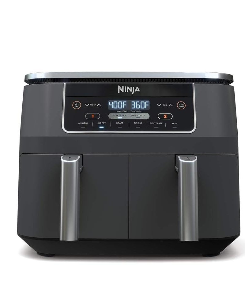 Ninja DZ201 Foodi 8 Quart 6-in-1 DualZone 2-Basket Air Fryer with 2 Independent Frying Baskets, Match Cook & Smart Finish to Roast, Broil, Dehydrate & More for Quick, Easy Meals, Grey