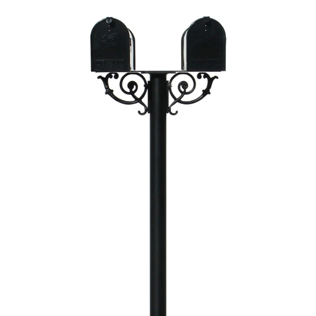 QualArc HPWS2-000-E1 The Hanford Twin Mailbox Post System with Scroll Supports - Black - 69 x 22 x 19 in.