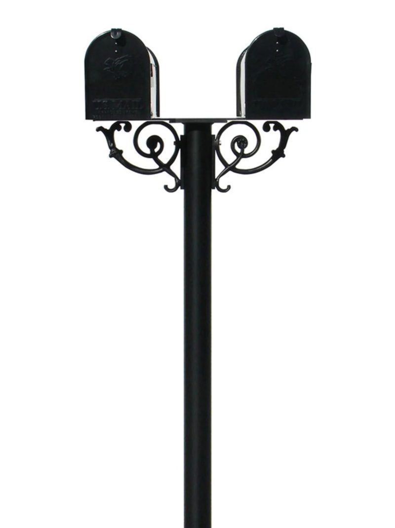 QualArc HPWS2-000-E1 The Hanford Twin Mailbox Post System with Scroll Supports - Black - 69 x 22 x 19 in.
