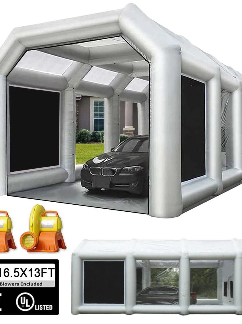 FLAPKWAN 33X16.5X13FT Inflatable Paint Booth with High-Power Blowers 1100W+950W, Professional Car Painting Workstation Portable Spray Paint Booth with Oversized Air Filter System