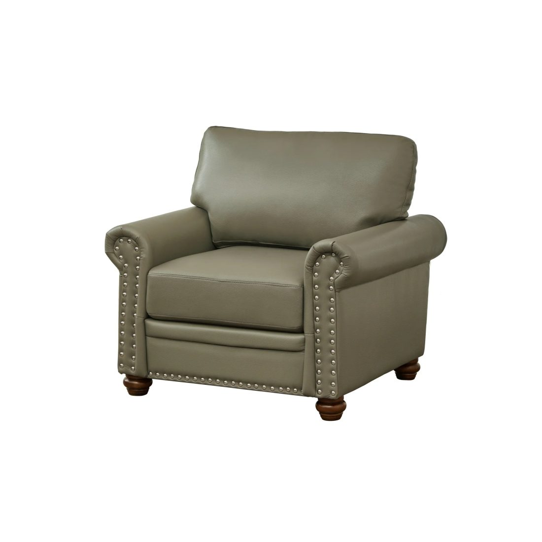 Living Room Sofa Single Seat Chair with Wood Leg Grey Faux Leather - Image 7