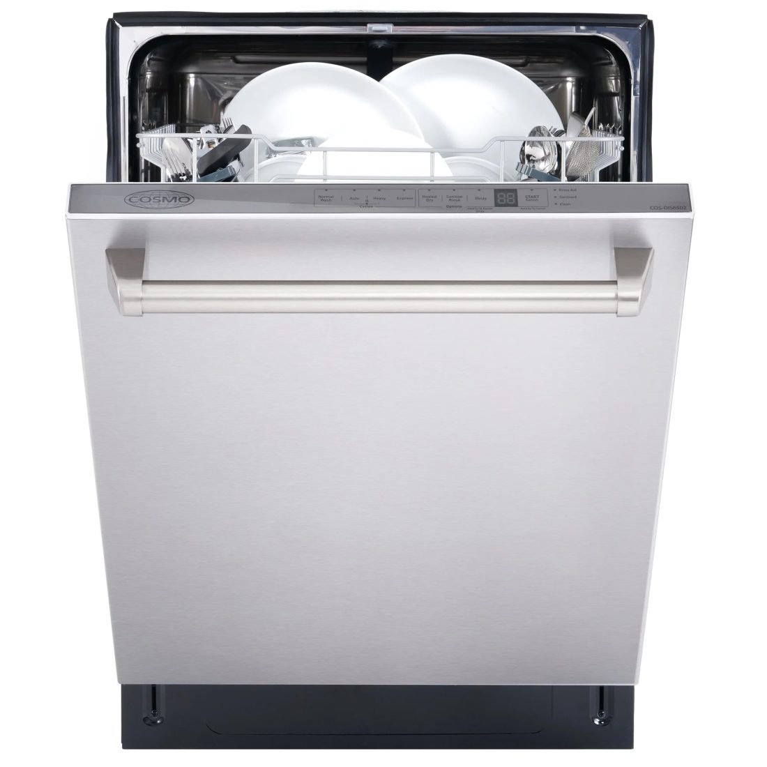 Cosmo 4 Piece Kitchen Appliance Packages with 30" Freestanding Electric Range 30" Wall Mount Hood 24" Built-in Integrated Dishwasher & French Door Refrigerator Kitchen Appliance Bundles - Image 6