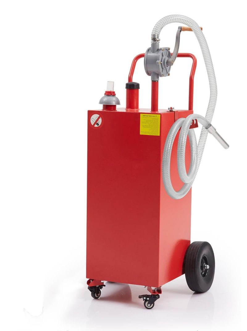 Towallmark 35 Gallon Portable Gas Caddy Fuel Storage Tank Large Gasoline Diesel Can Hand Siphon Pump with Rolling Flat-Free Solid Rubber Wheels for Boat, ATV, Car, Motorcycle