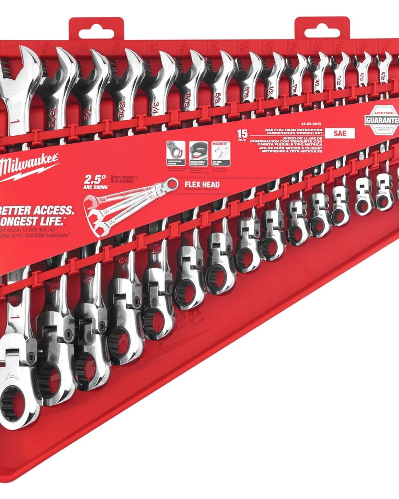 Milwaukee 48-22-9413 15-Piece SAE Flex Head Ratcheting Combination Wrench Set