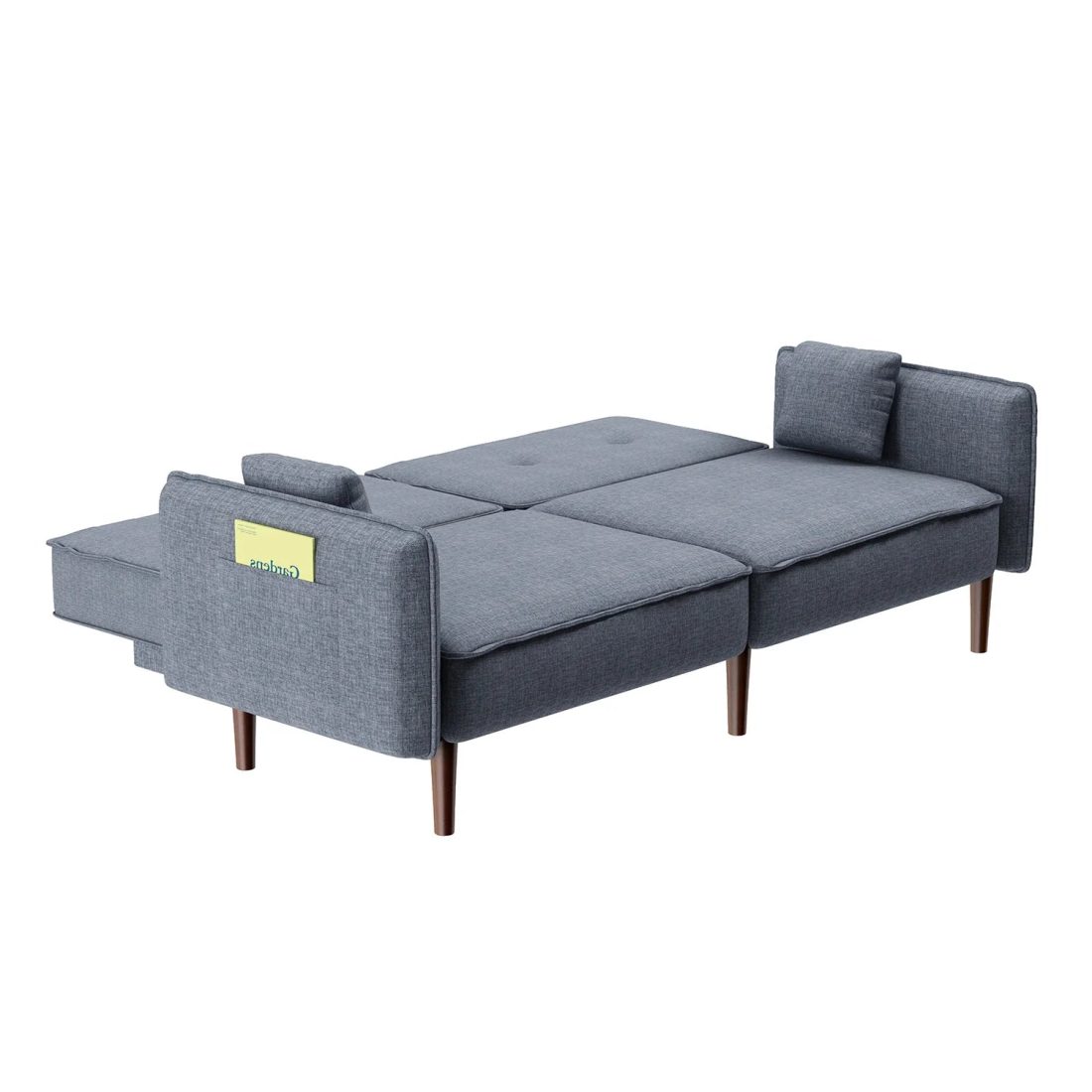 Modern Grey Fabric Futon Sofa Bed with Solid Wood Legs, Convertible Sleeper Sofa with Accent Pillows - Image 9