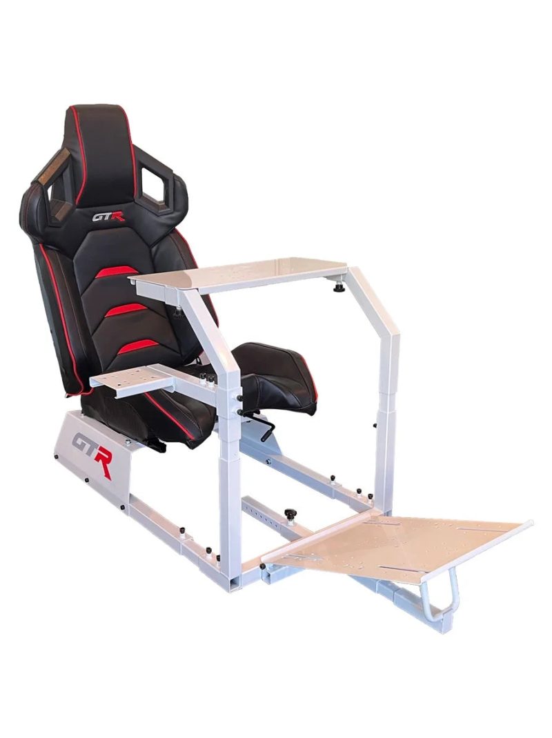 GTA Model Racing Simulator Cockpit White Frame with Black/Red Pista Adjustable Leatherette Racing Seat