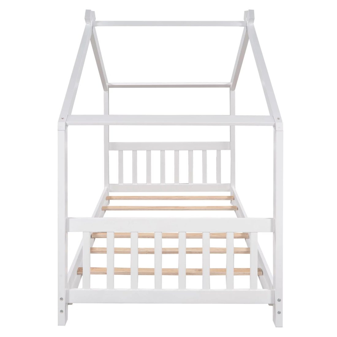 Twin Size White House Platform Bed with Roof Design Headboard and Footboard, Kids Bedroom Furniture - Image 5